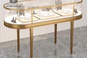 TGN V06- MẪU TỦ CONG CHÂN INOX 201 MẠ PVD VÀNG GIỮA NHÀ CHO TIỆM VÀNG