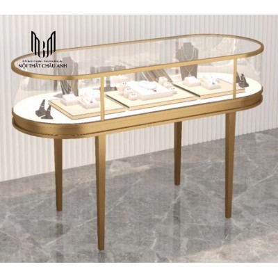 TGN V06- MẪU TỦ CONG CHÂN INOX 201 MẠ PVD VÀNG GIỮA NHÀ CHO TIỆM VÀNG